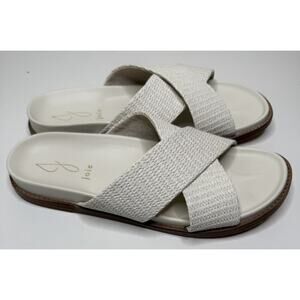 Joie Nell Woven Slide Womens 9M White Textured Criss Cross Open Toe Flat Sandals